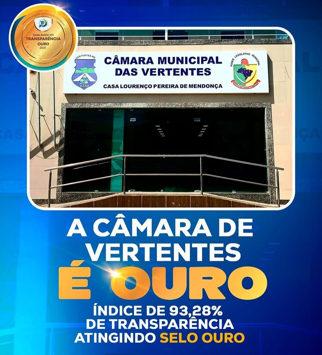 Selo Ouro da Atricon para a Câmara de Vertentes